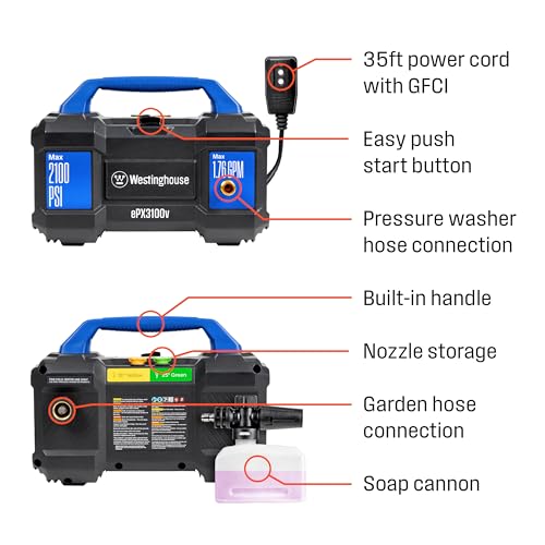 Electric Pressure Washer, 2100 Max PSI 1.76 Max GPM S290126