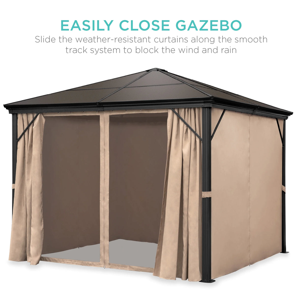 10x10ft Hardtop Gazebo with Side Curtains, Netting H551