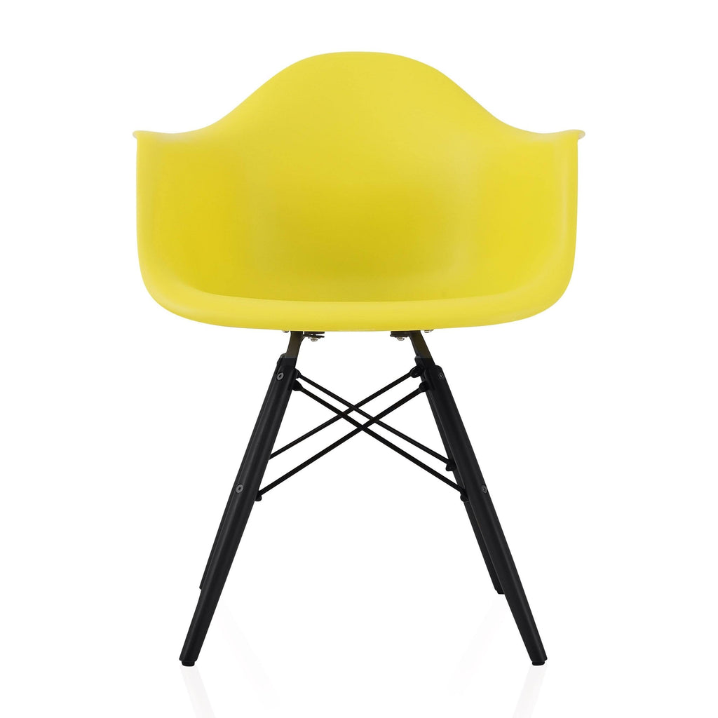 Light Yellow Molded Plastic Dining Arm Chair with Black Wood Legs (Set of 4) U977