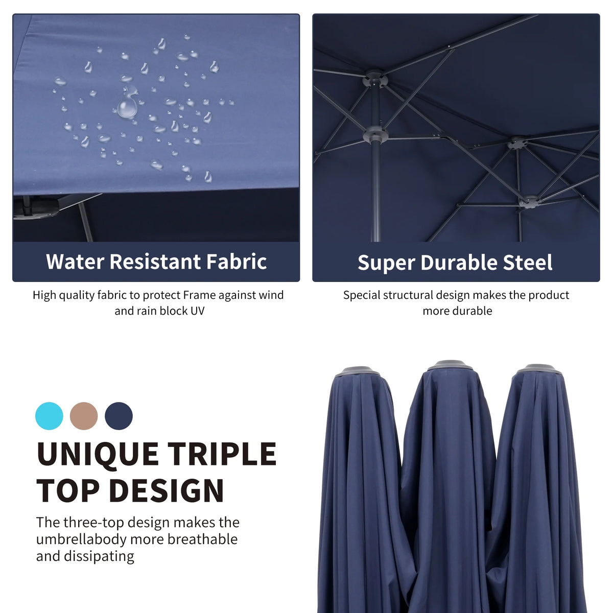 13 FT Patio Umbrella with Easy Crank, Dark Blue H58786