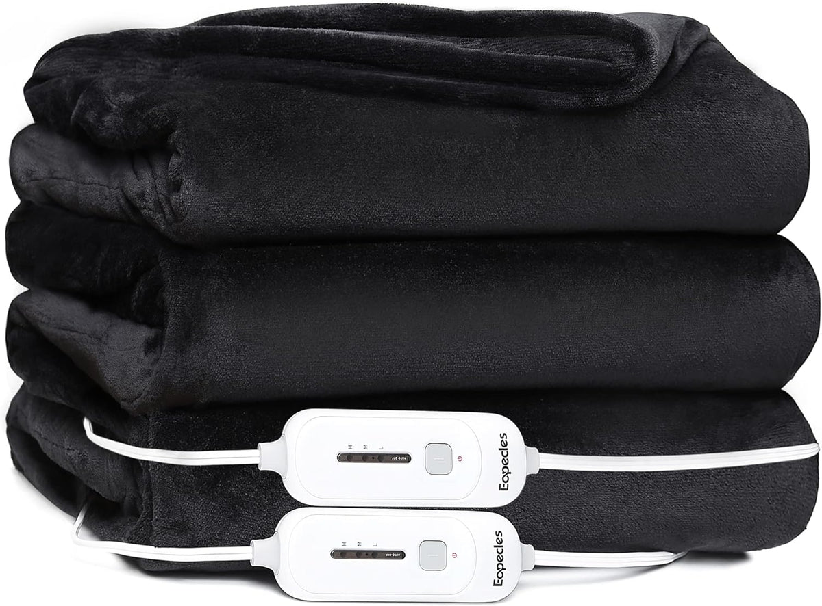 Black Reversible Flannel Electric Heated Throw I305