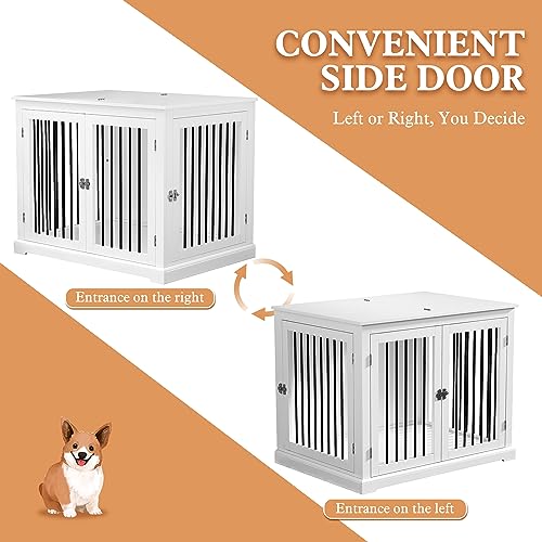 White Dog Crate Furniture with Cushion S121695