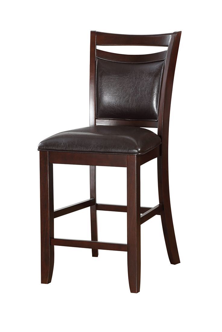 Set of 2 Counter Height Chairs Brown Wood Faux Leather Y535