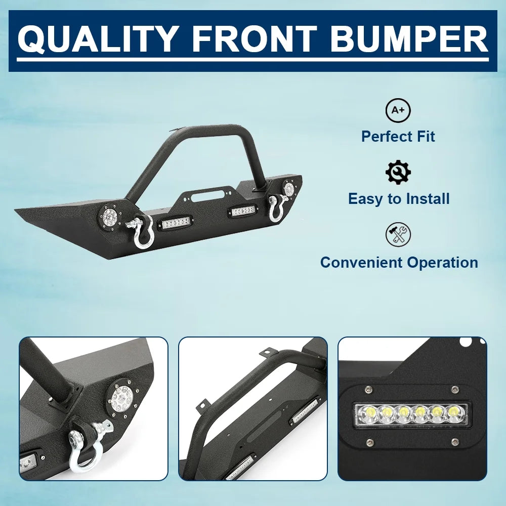 Front Bumper with Winch Plate LED Lights D-rings O684