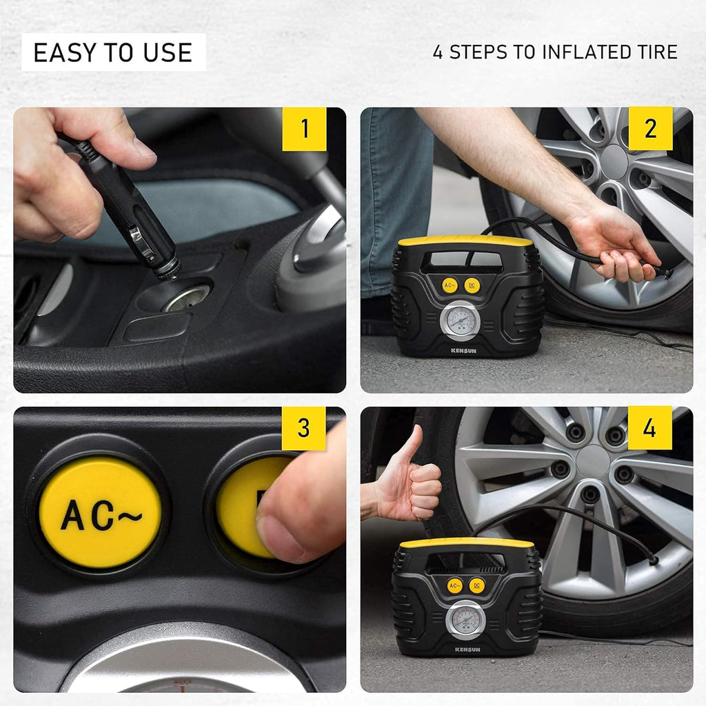 Portable Air Compressor 12V DC 110V AC 100 PSI Tire Inflator L819819