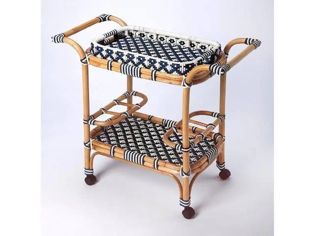 Blue White Rattan Bar Cart Q8387