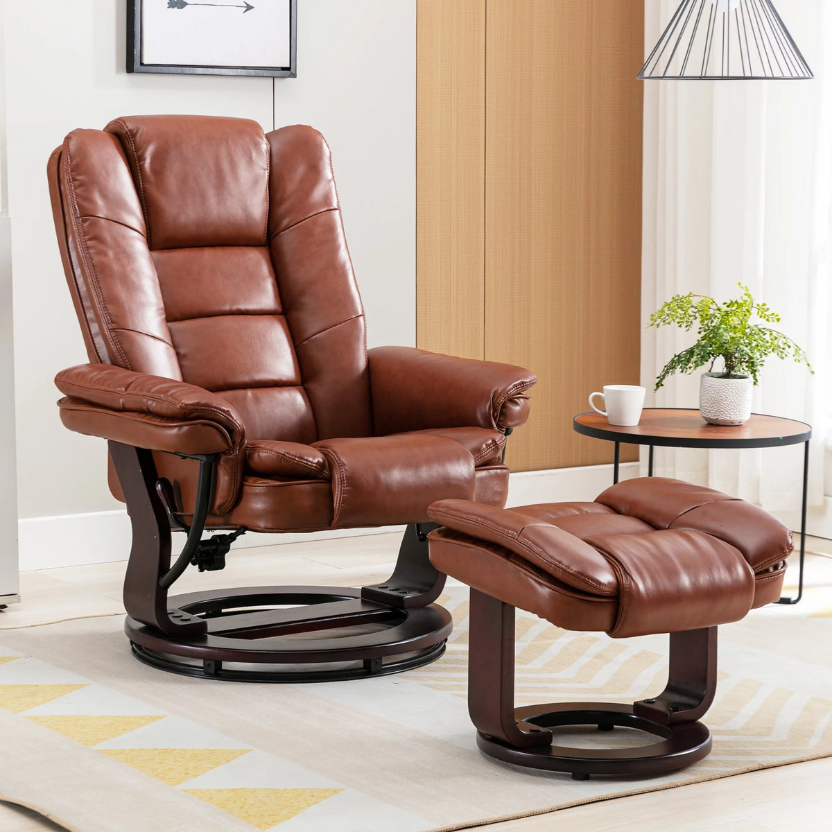 Brown Faux Leather Recliner with Ottoman U5593