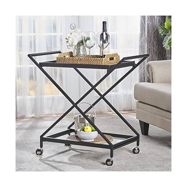 Black Tempered Glass Iron Bar Cart P996232