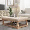 Beige Coffee Table with Wood Shelf and Padded Seat Bench M54158