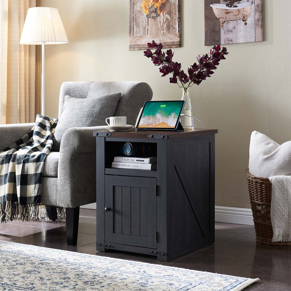 20" Dark Grey Farmhouse Nightstand with Charging Station U2526