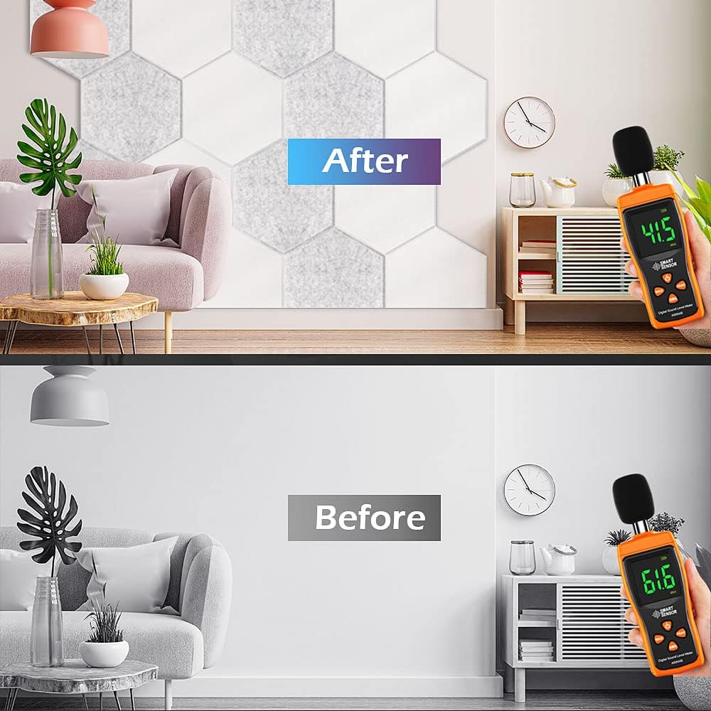 12 Pack Self adhesive Hexagon Acoustic Panels Sound Proof Foam Panels, Grey S648593