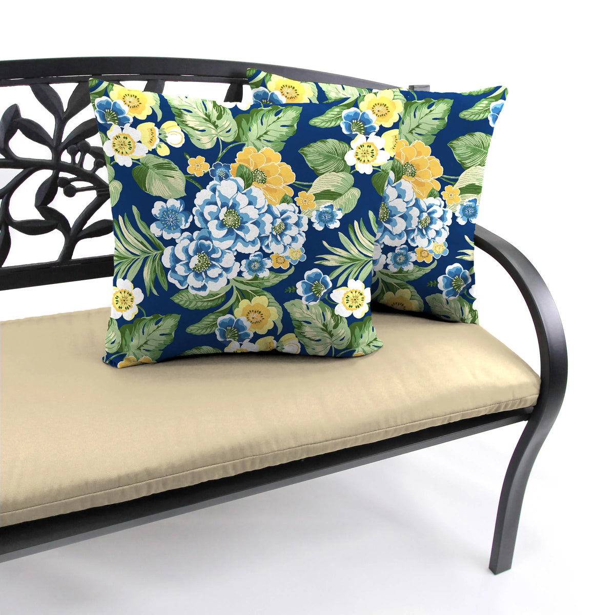 Lapis Blue Floral Square Outdoor Throw Pillow 2 Pack C2133