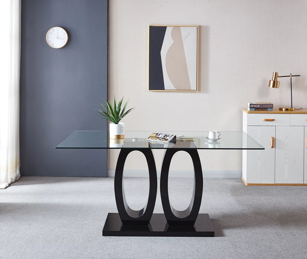 Tempered Glass Top Double Pedestal Dining Table S34883