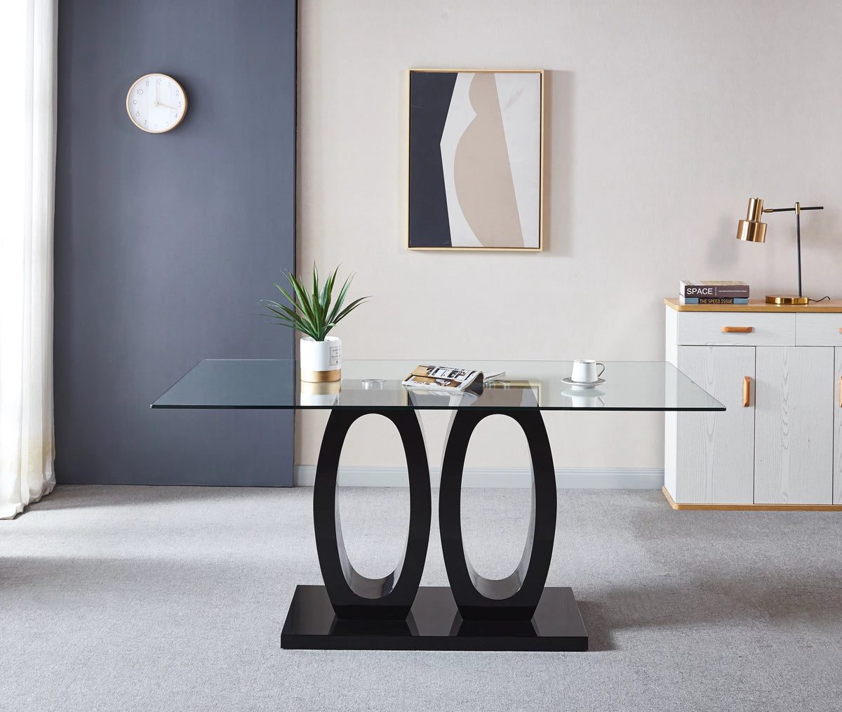 Tempered Glass Top Double Pedestal Dining Table S34883