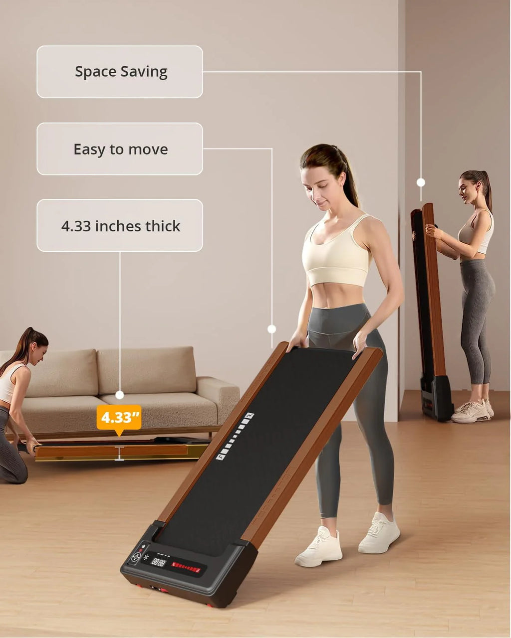 Wood Under Desk Treadmill with Remote Control, 265lbs Capacity G7108