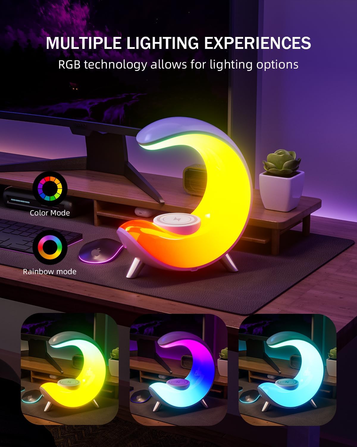 Desk Lamp with Wireless Charger, Bluetooth Speaker Alarm Clock, Color-Changing Ambient Light F517633