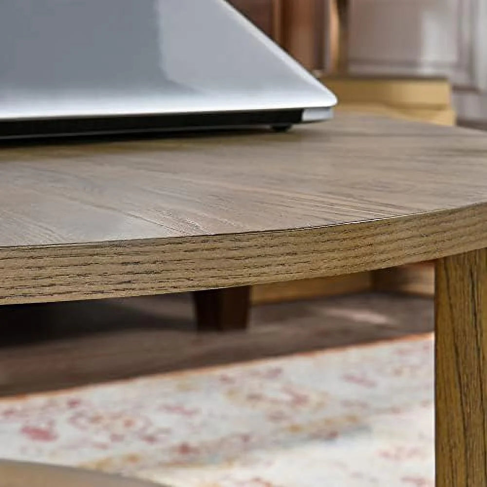 Round Solid Wood Coffee Table Yellowish Brown D928