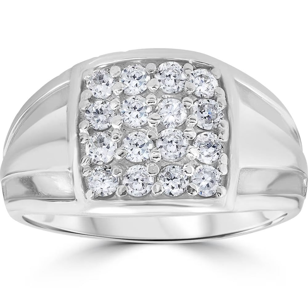 10k White Gold Diamond Mens Ring I394