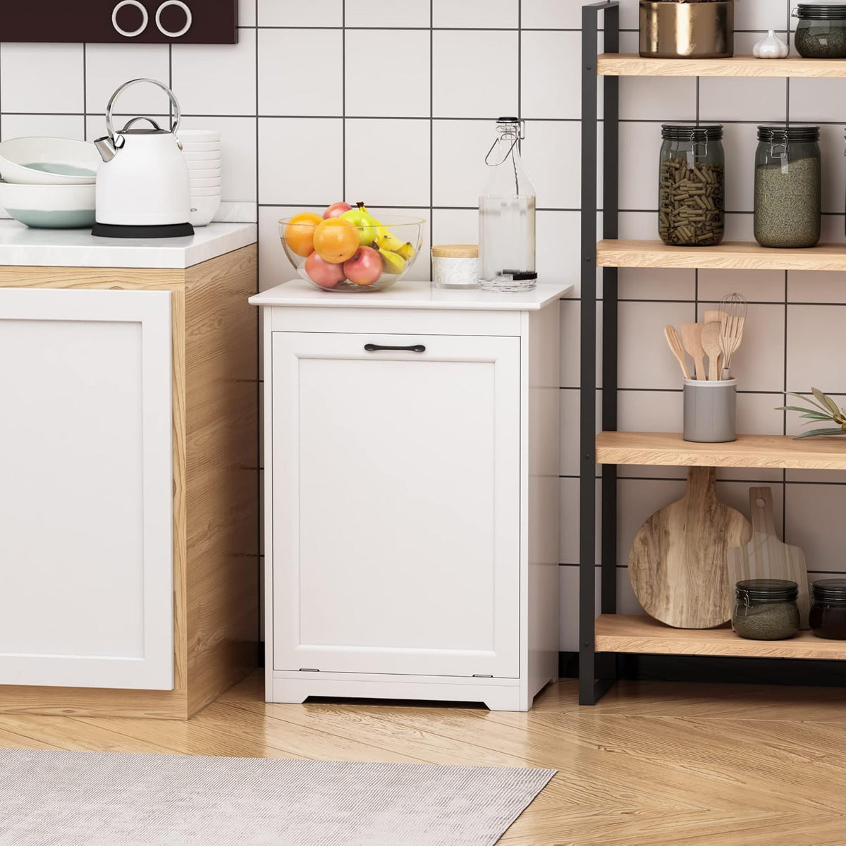 White Tilt Out Trash Cabinet P15513