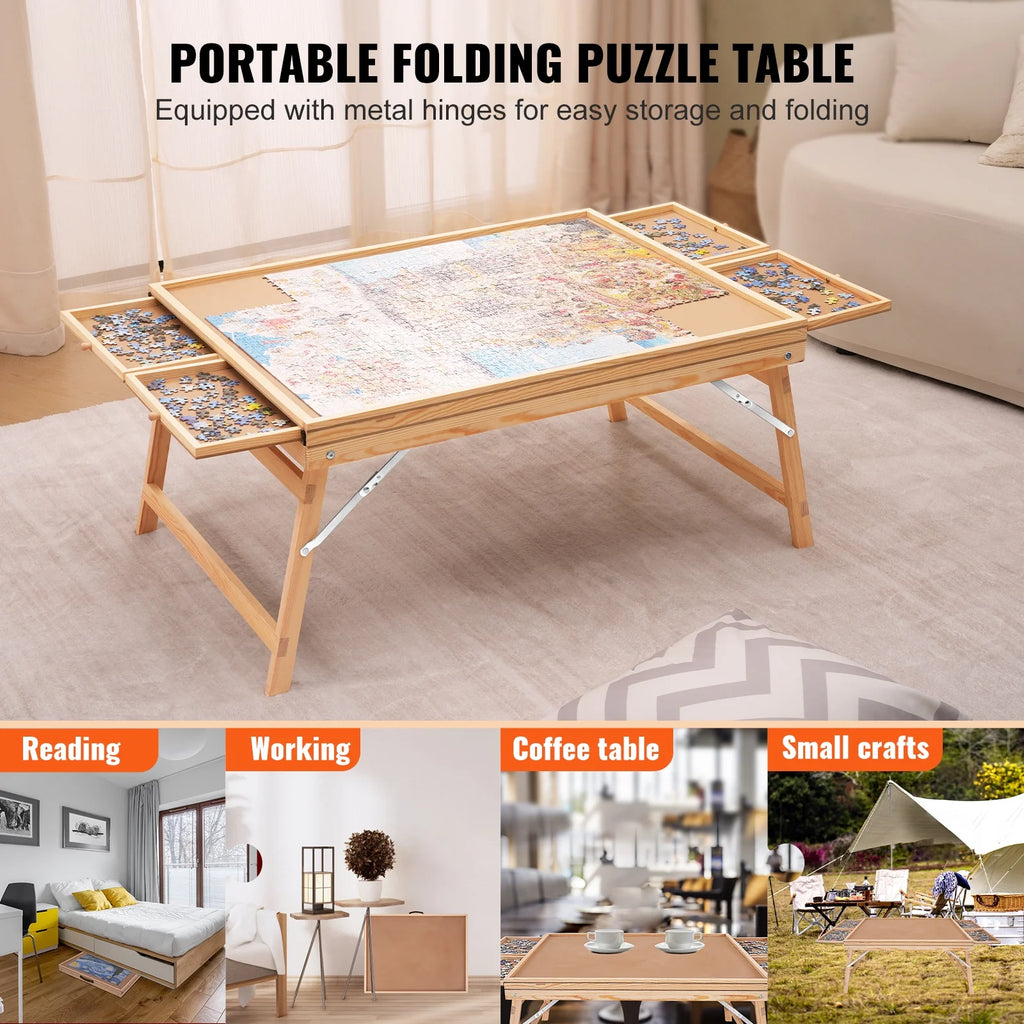 1500 Piece Puzzle Board with Folding Legs & 4 Sliding Drawers 32.7" x 24.6" Wooden Jigsaw Puzzle Table P24829