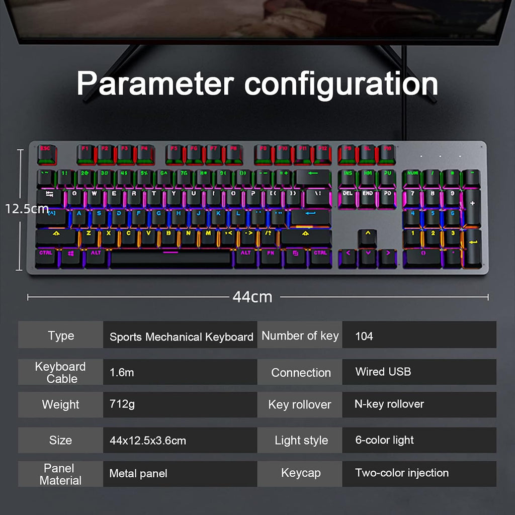 Wired Mechanical Gaming Keyboard Rainbow Backlit 104 Keys Pack of 2 B888