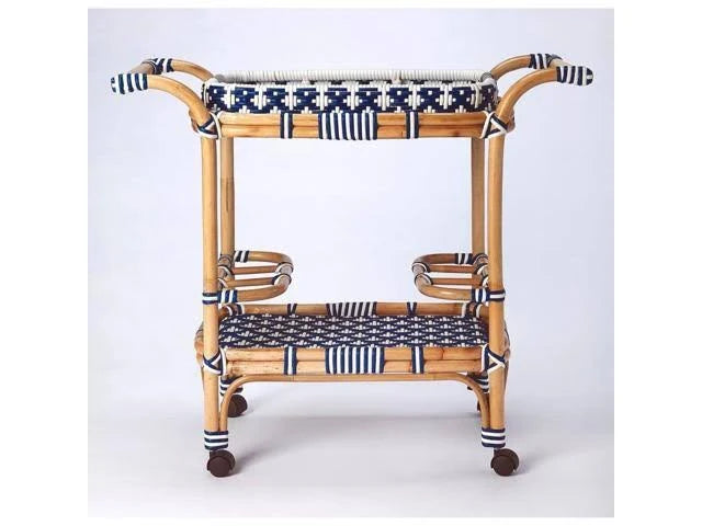 Blue White Rattan Bar Cart Q8387