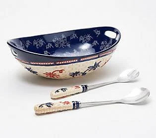 4-qt Floral Lace Basketweave Salad Bowl with Servers M16341