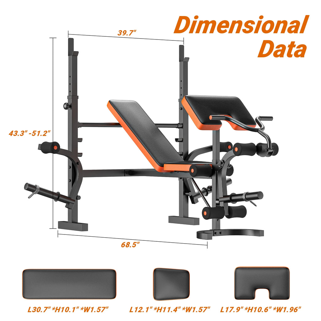 Adjustable Weight Bench with Barbell Rack and Leg Developer K591318