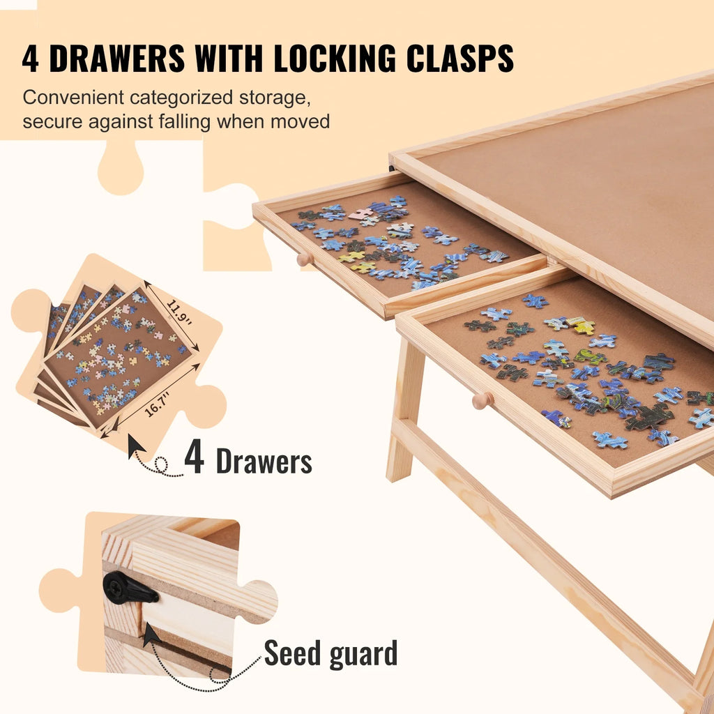1500 Piece Puzzle Board with Folding Legs & 4 Sliding Drawers 32.7" x 24.6" Wooden Jigsaw Puzzle Table P24829
