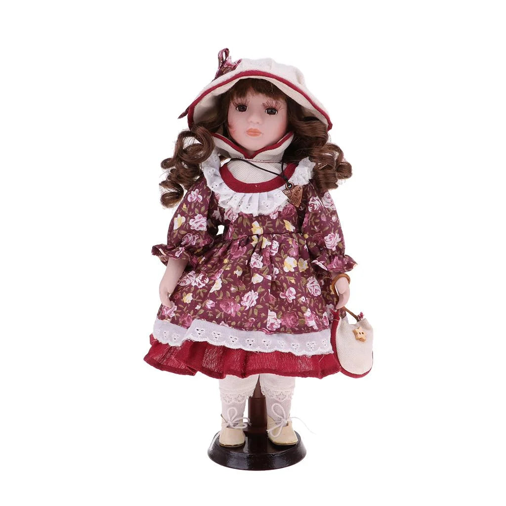 30cm Porcelain Doll Style Dress Suit Standing Girl Doll Desk Table Ornaments X29553