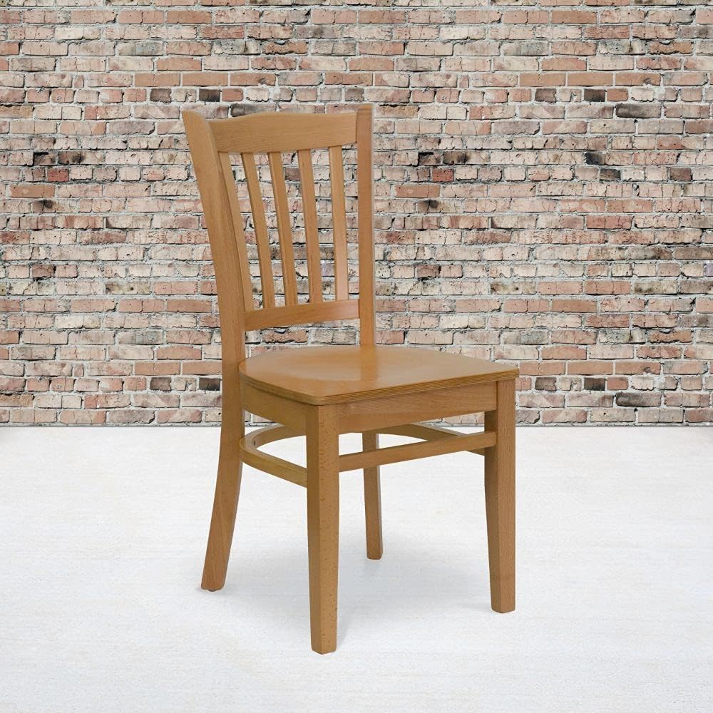 Walnut Wood Vertical Slat Back Chair with Black Vinyl Seat J59014