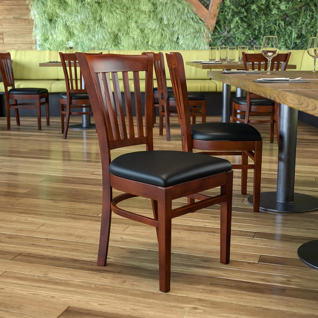 Walnut Wood Vertical Slat Back Chair with Black Vinyl Seat J59014