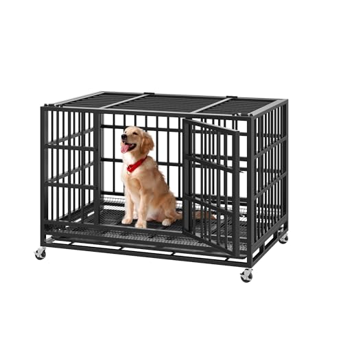 48 Inch Heavy Duty Dog Crate with Lockable Wheels H490329