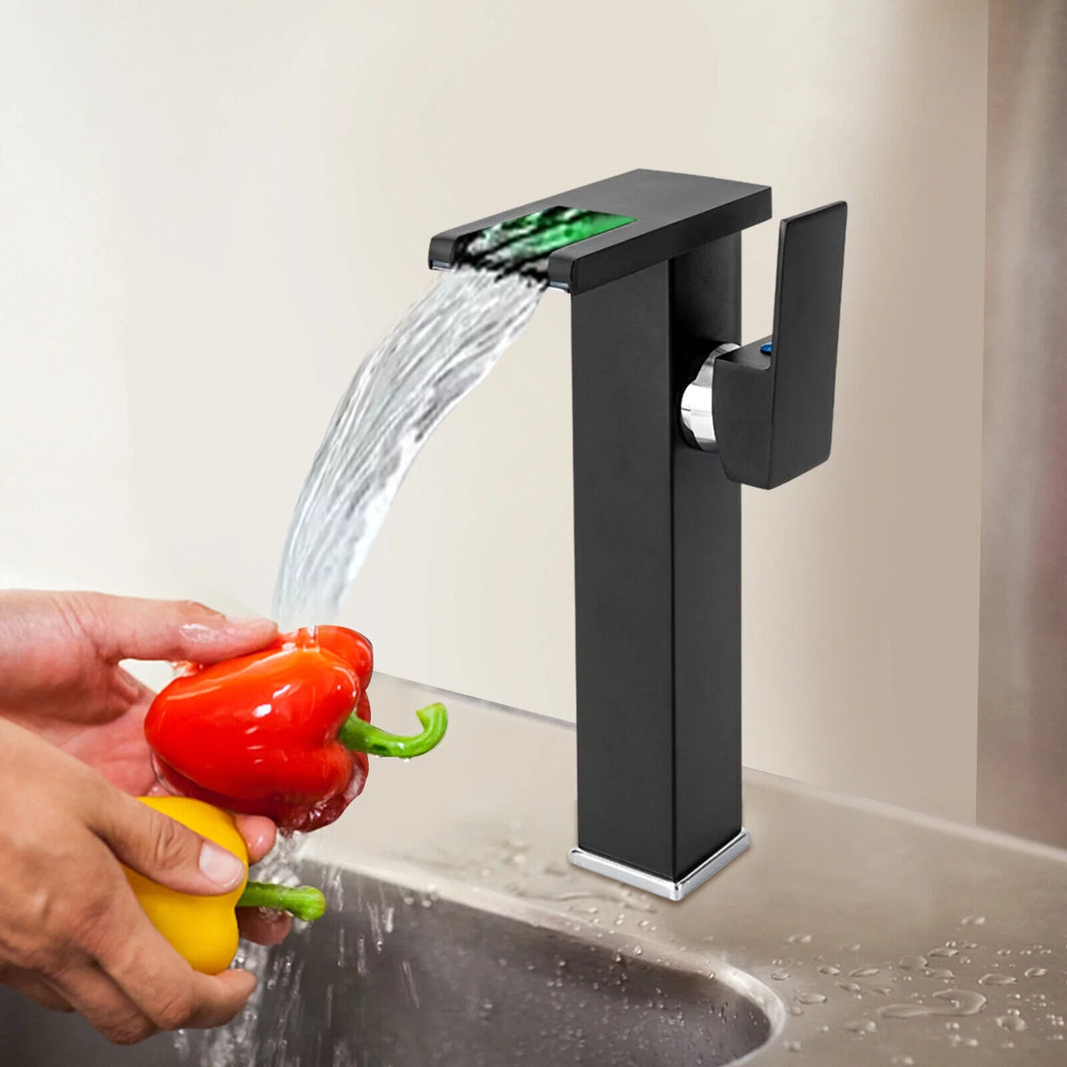 Black Wall Mount Waterfall Sink Faucet L5851