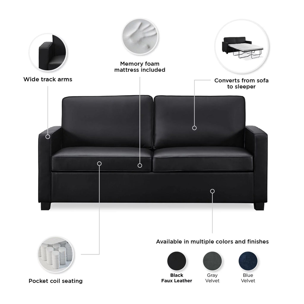 Black Faux Leather Queen Sofa Sleeper N701235