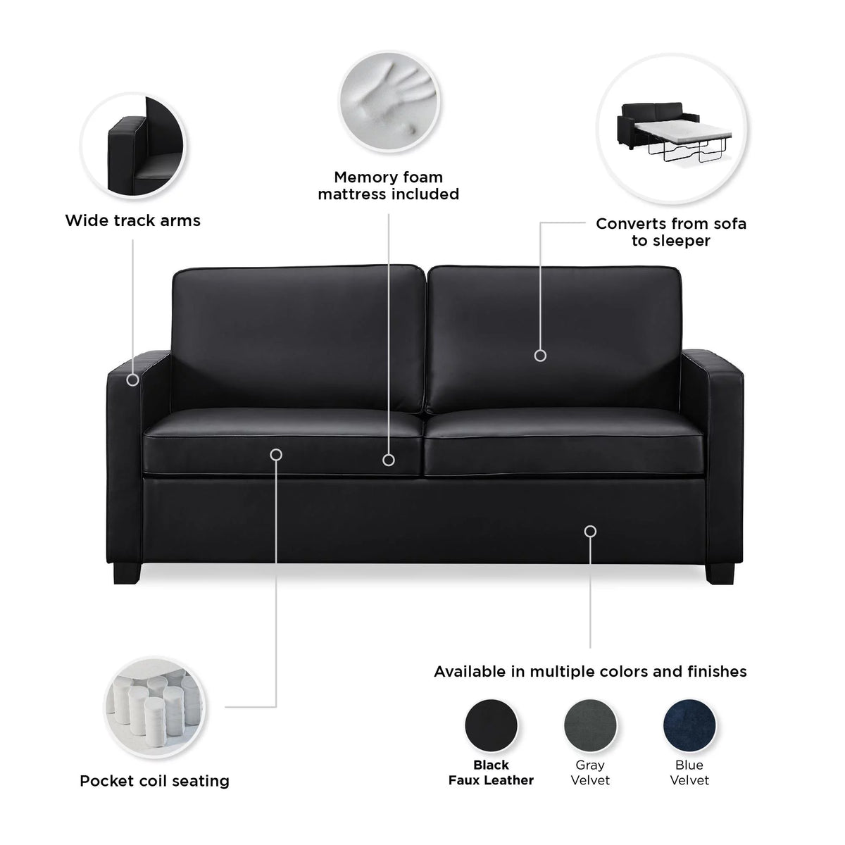 Black Faux Leather Queen Sofa Sleeper N701235