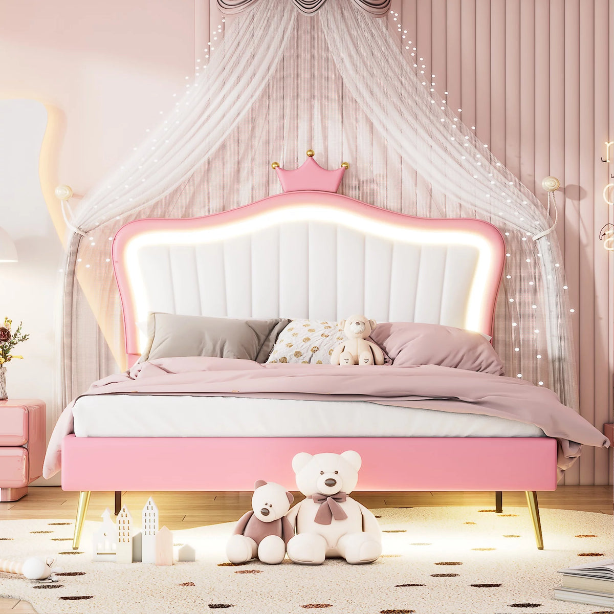 Queen Size Upholstered Bed Frame with LED Lights Q7507