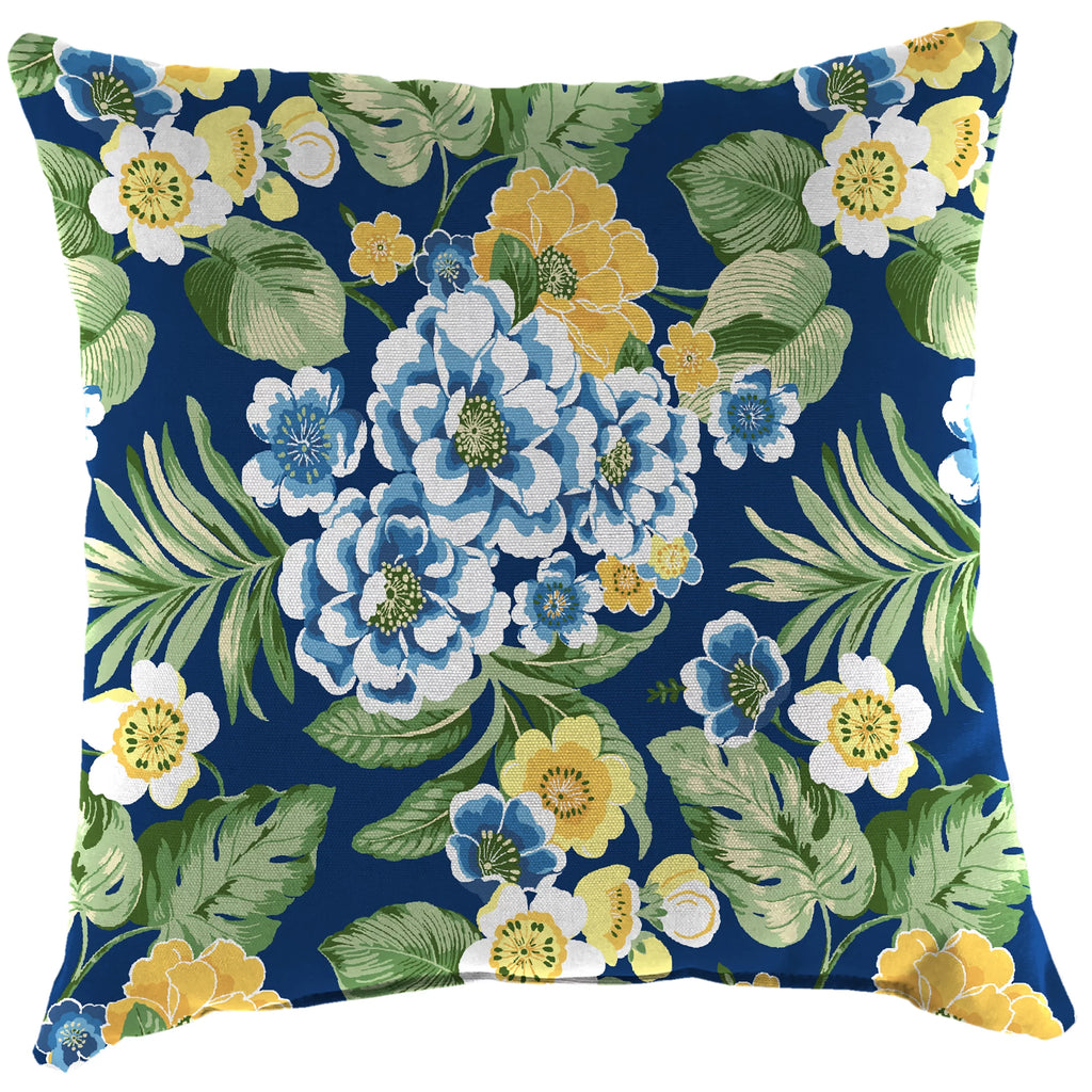 Lapis Blue Floral Square Outdoor Throw Pillow 2 Pack C2133
