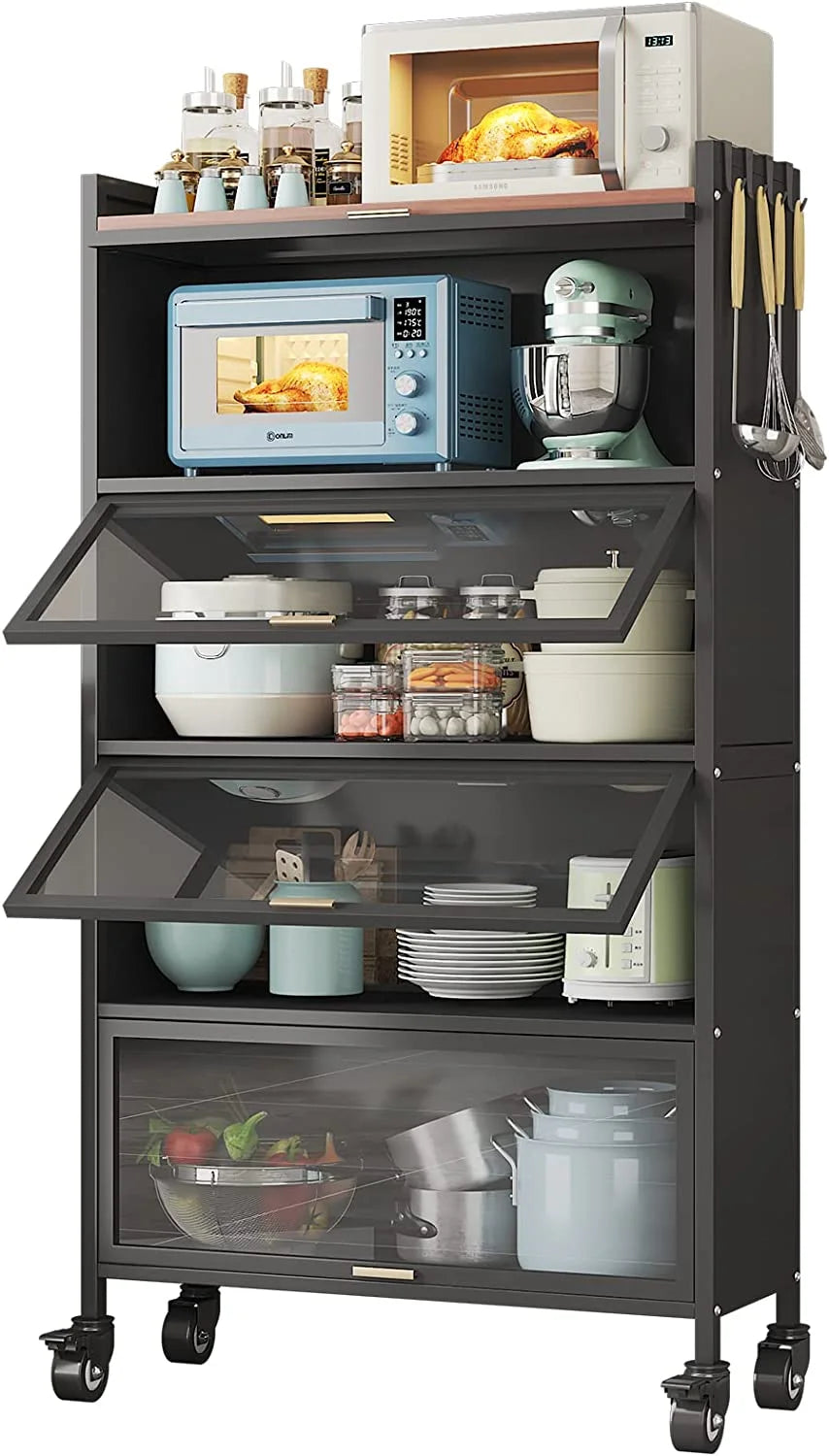 5 Tier Black Kitchen Baker's Rack with Wheels U204