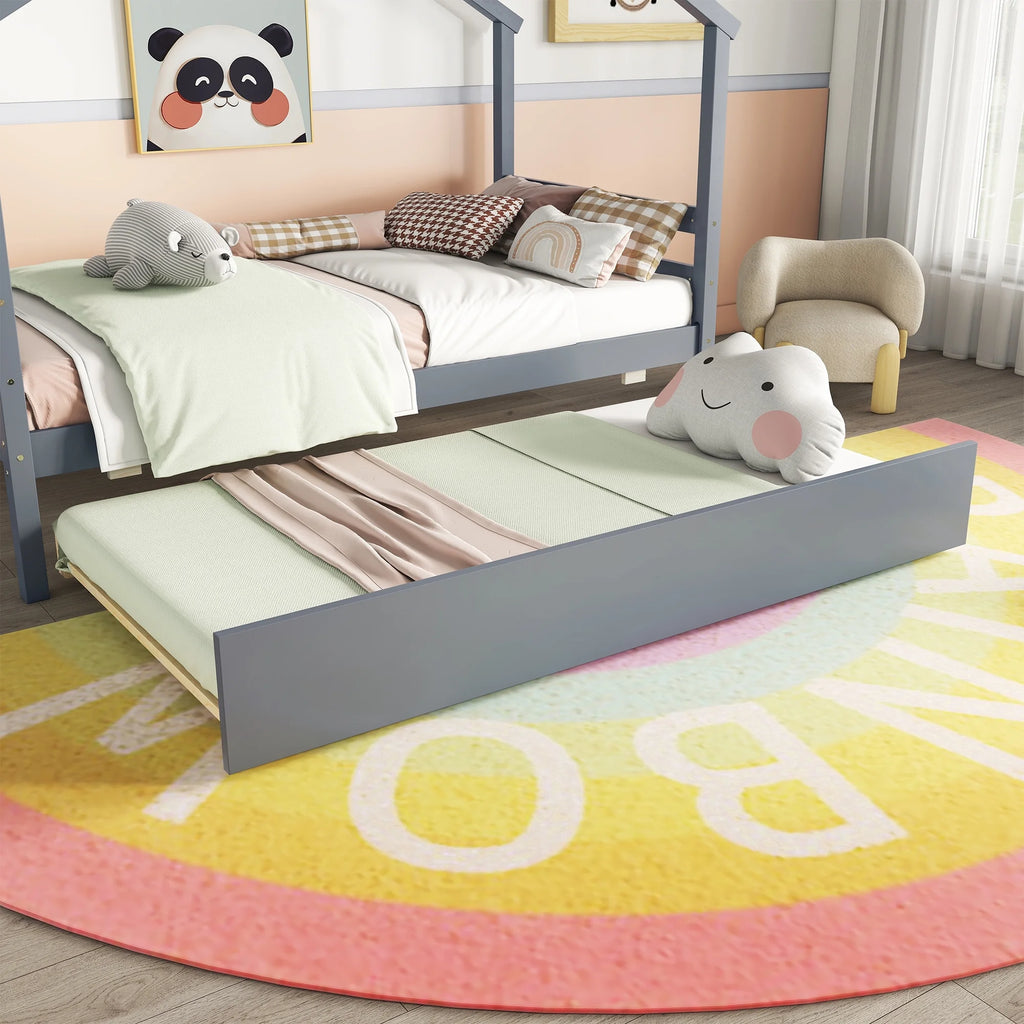 Twin Size White Bed Frame with Trundle D948295