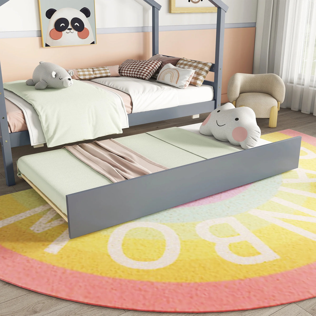 Twin Size White Bed Frame with Trundle D948295