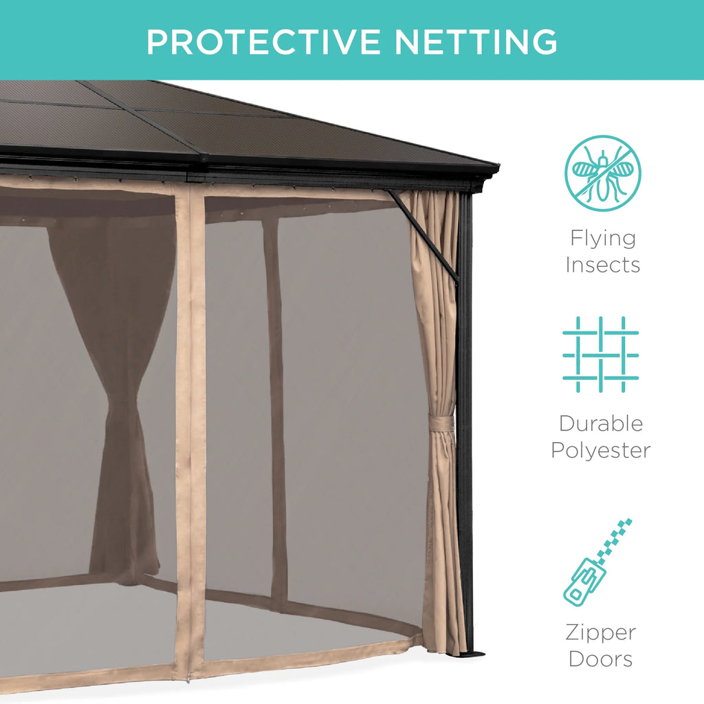 10x10ft Hardtop Gazebo with Side Curtains, Netting H551