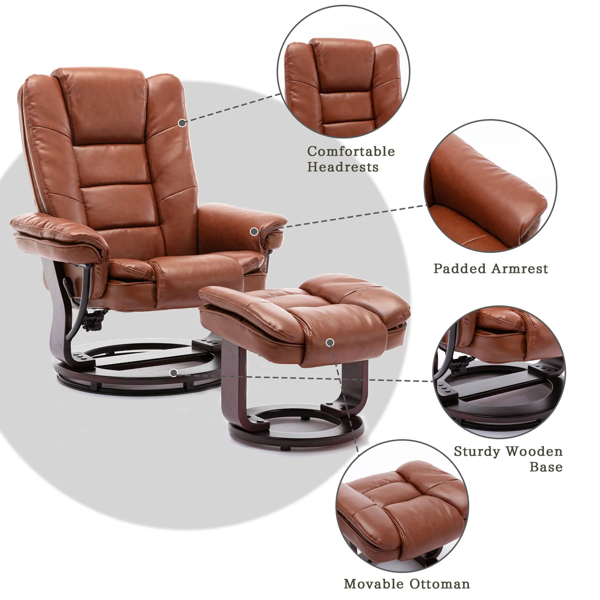 Brown Faux Leather Recliner with Ottoman U5593