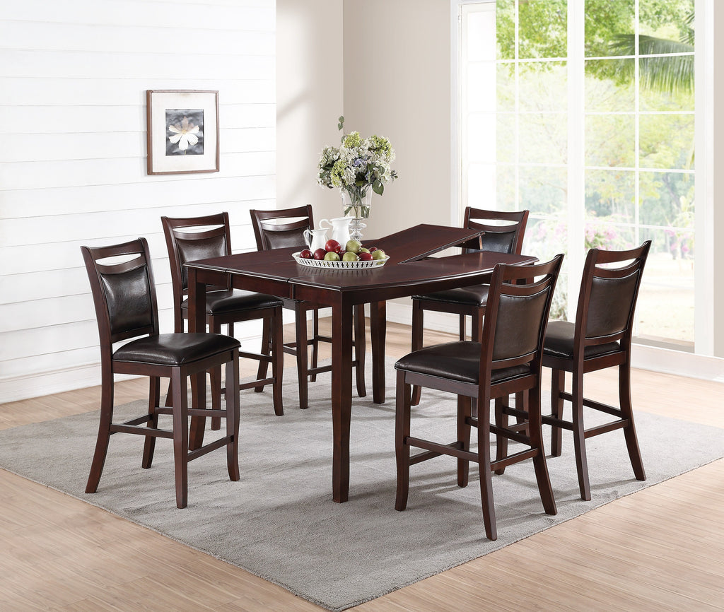 Set of 2 Counter Height Chairs Brown Wood Faux Leather Y535
