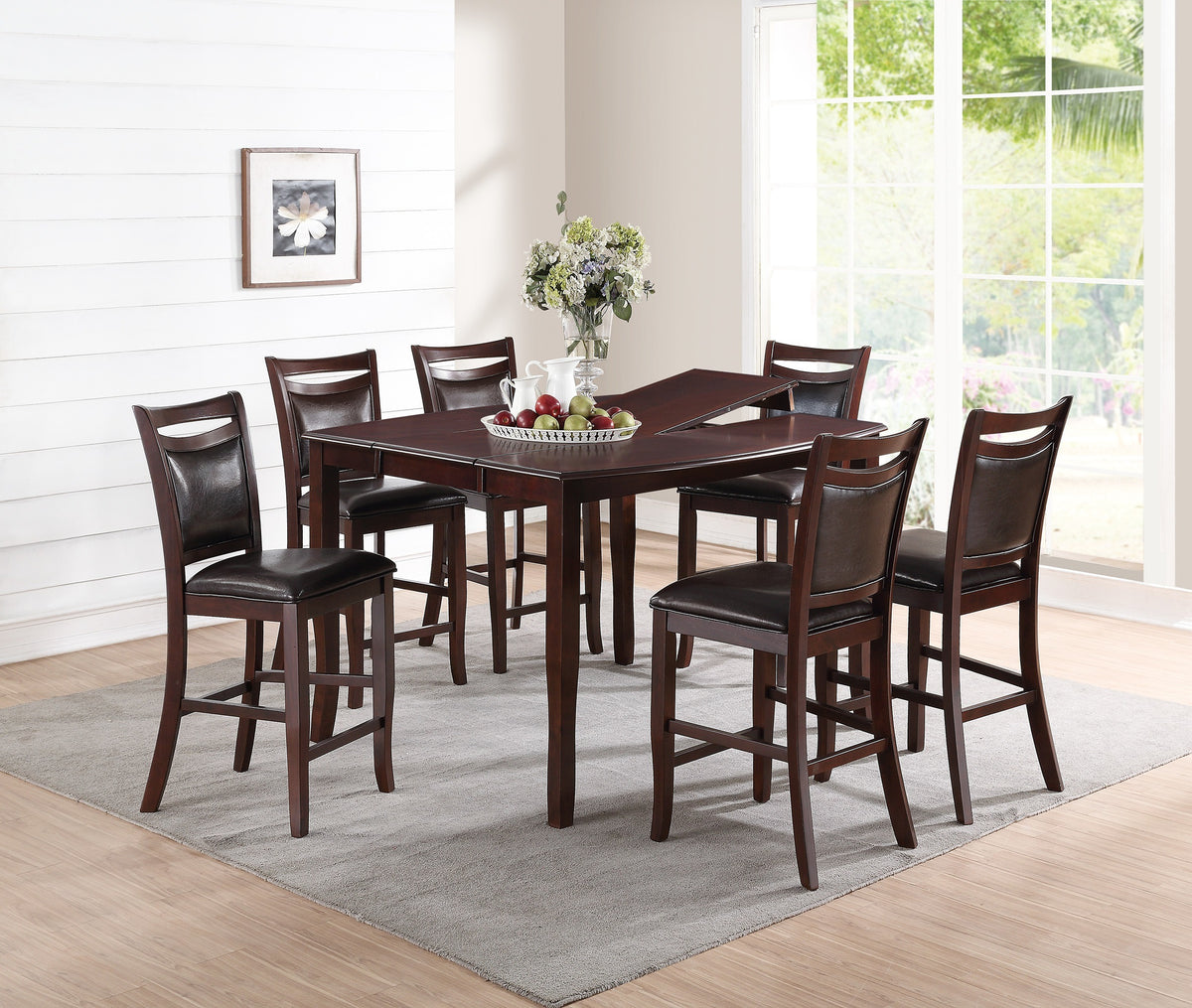 Set of 2 Counter Height Chairs Brown Wood Faux Leather Y535