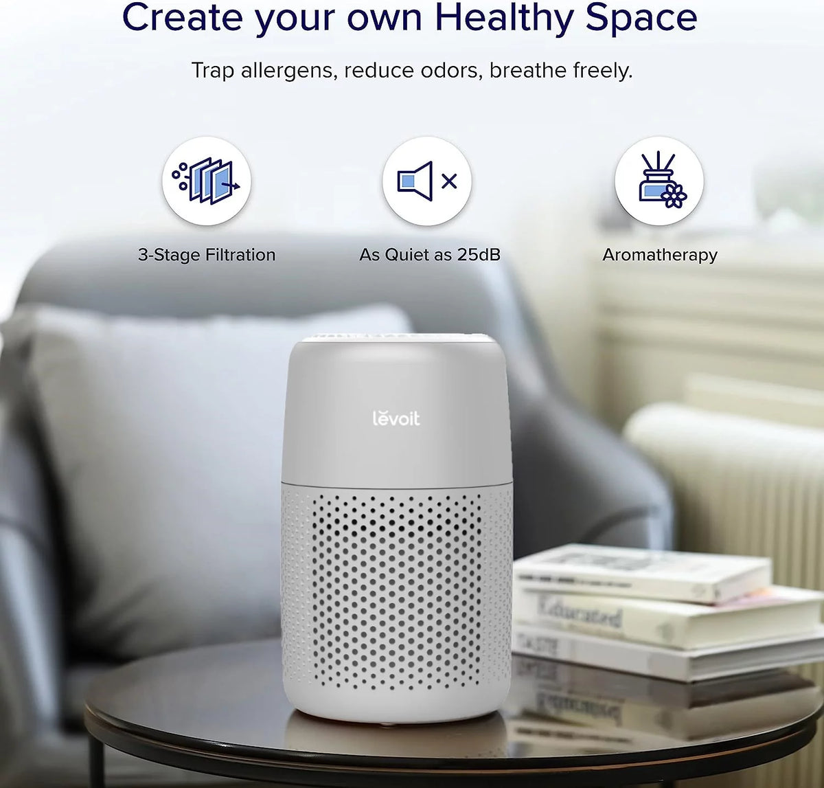 Desktop HEPA Air Purifier with Aroma, Gray R802900