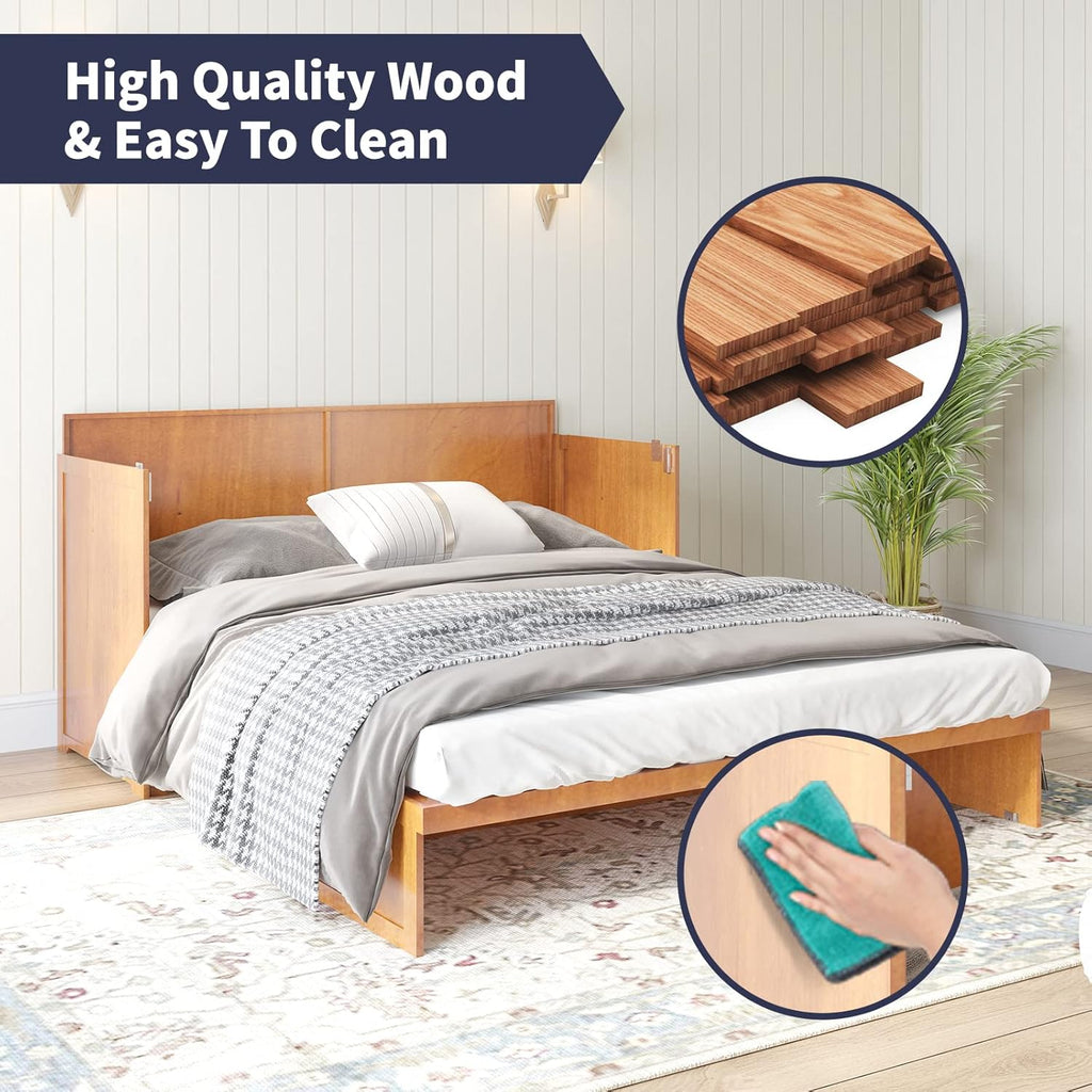 Cherry Murphy Cabinet Bed with Built-in USB Power Strip & 2 Drawers C9539