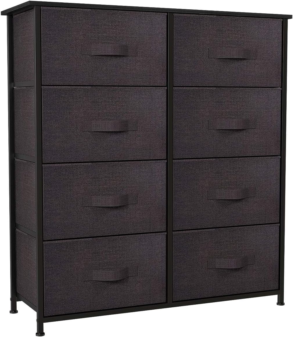 8 Drawer Fabric Dresser with Steel Frame and Wooden Top A46492