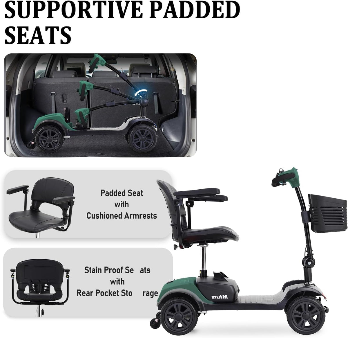 Green 4 Wheel Folding Electric Mobility Scooter with Seat V194