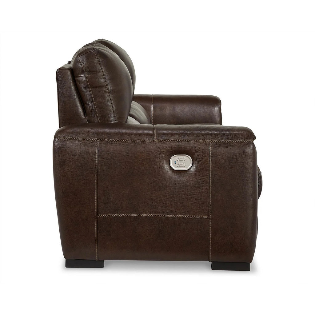 Walnut Leather Power Reclining Sofa with Headrest S878